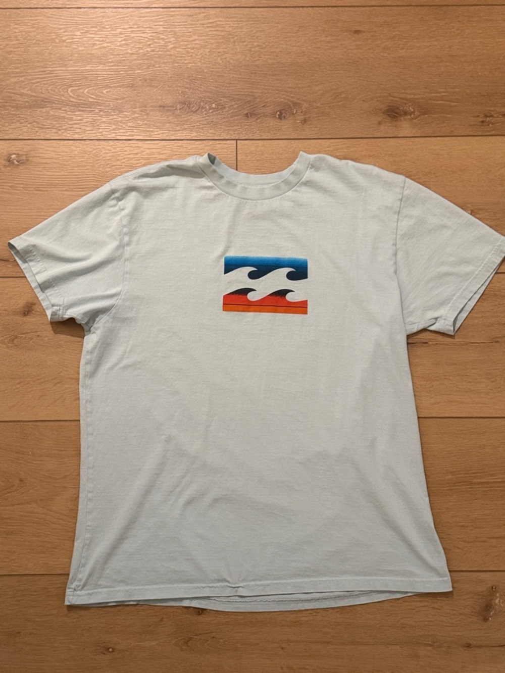 Billabong Light Blue Tee with Blue and Orange Wave Graphic